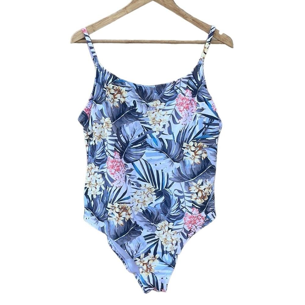 Hurley gray blue white floral one-piece swimsuit size XXL
